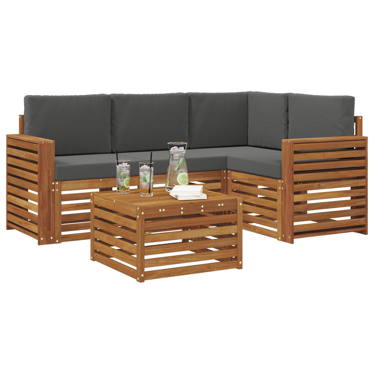 Outdoor-Sofagarnitur 5 stk. Natur und Anthrazit Polyester