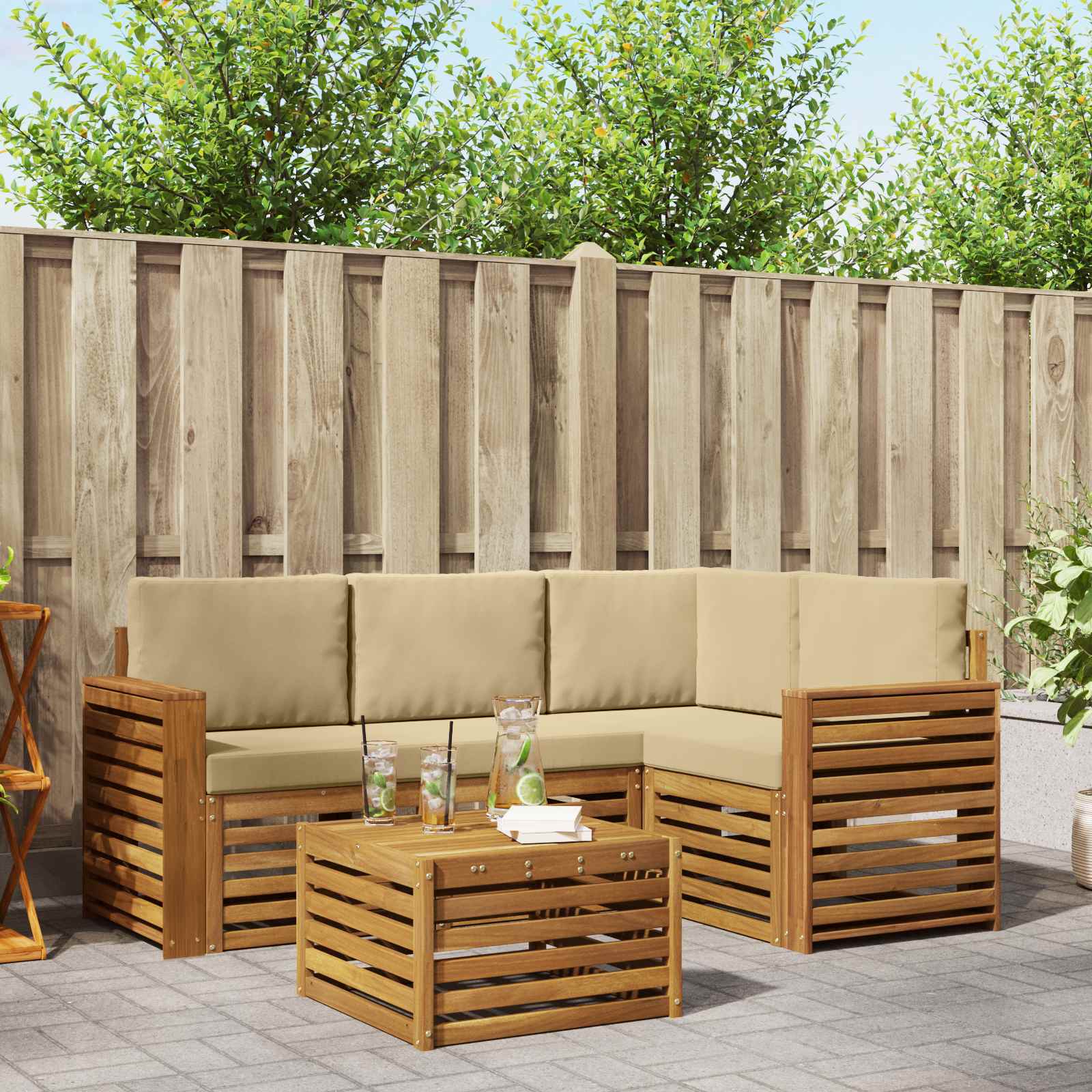Outdoor-Sofagarnitur 5 stk. Natur und Beige Polyester