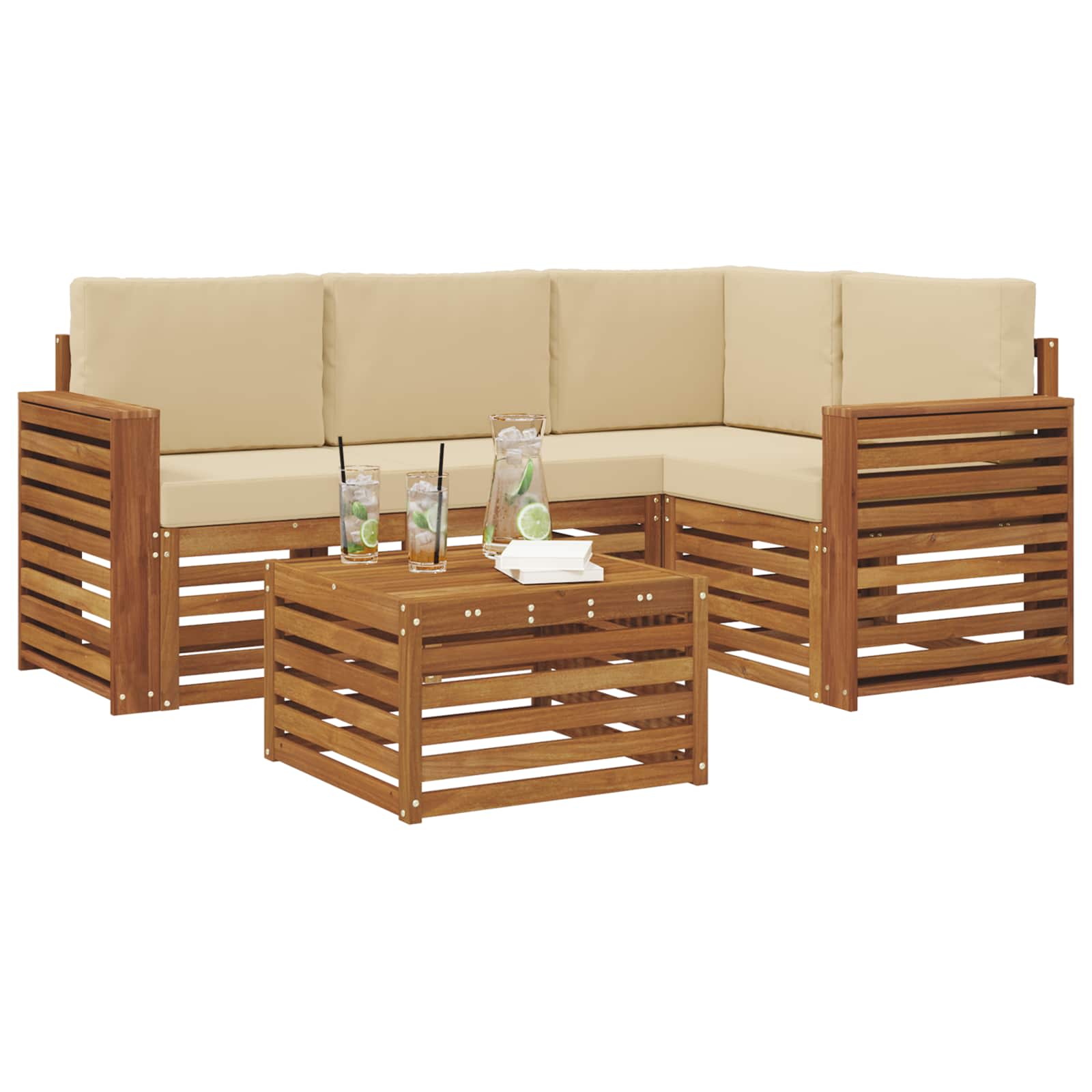 Outdoor-Sofagarnitur 5 stk. Natur und Beige Polyester