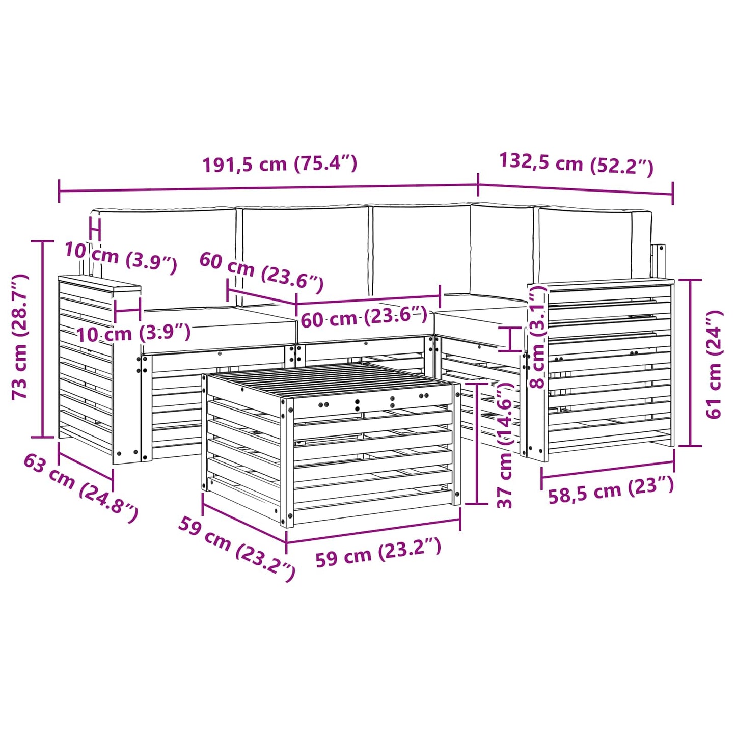 Outdoor-Sofagarnitur 5 stk. Natur und Beige Polyester