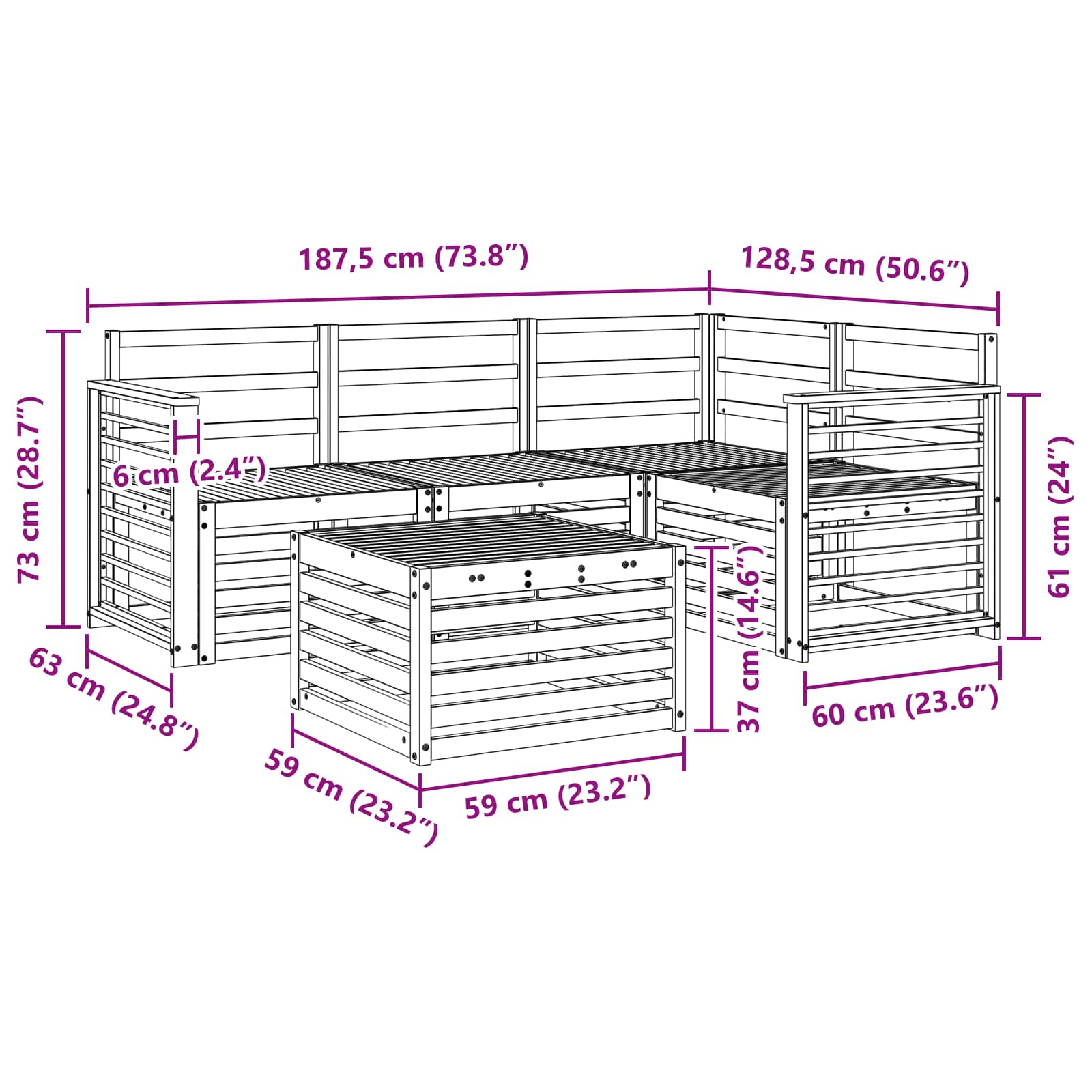 Outdoor-Sofagarnitur 5 pcs Natur Massivholz Akazie