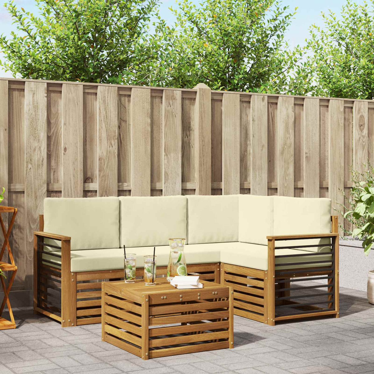 Outdoor-Sofagarnitur 5 stk. Natur und Creme Polyester