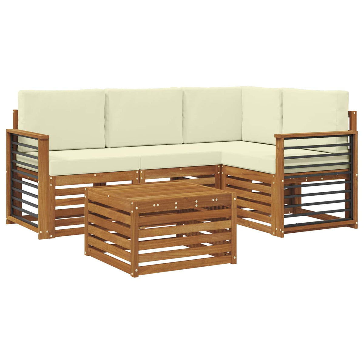 Outdoor-Sofagarnitur 5 stk. Natur und Creme Polyester