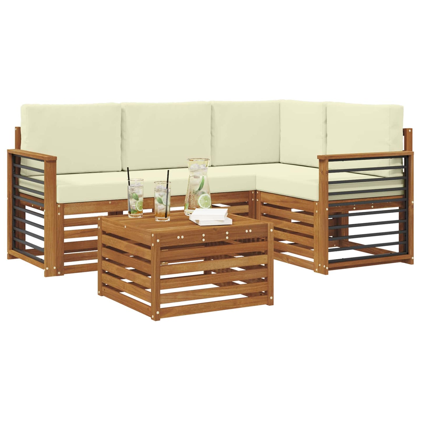 Outdoor-Sofagarnitur mit Kissen 5 pcs Natur und Creme