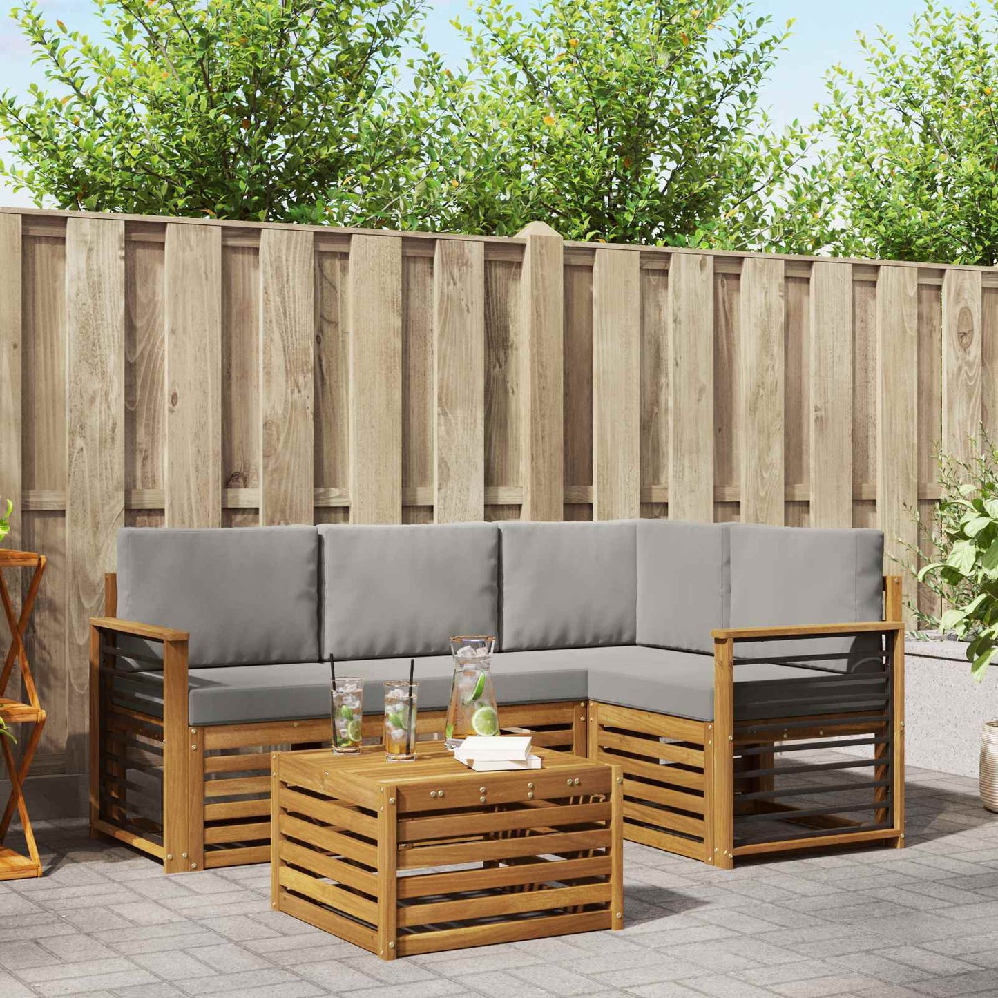 Outdoor-Sofagarnitur 5 stk. Natürlich und Hellgrau Polyester