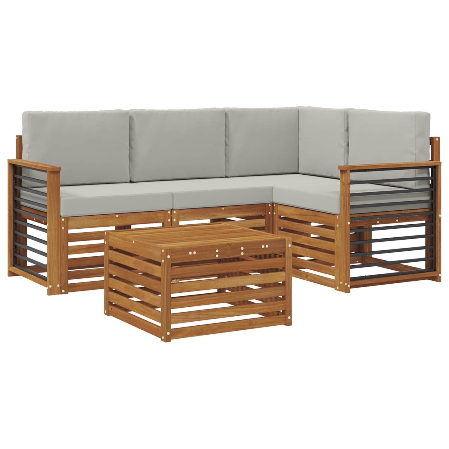 Outdoor-Sofagarnitur 5 stk. Natürlich und Hellgrau Polyester