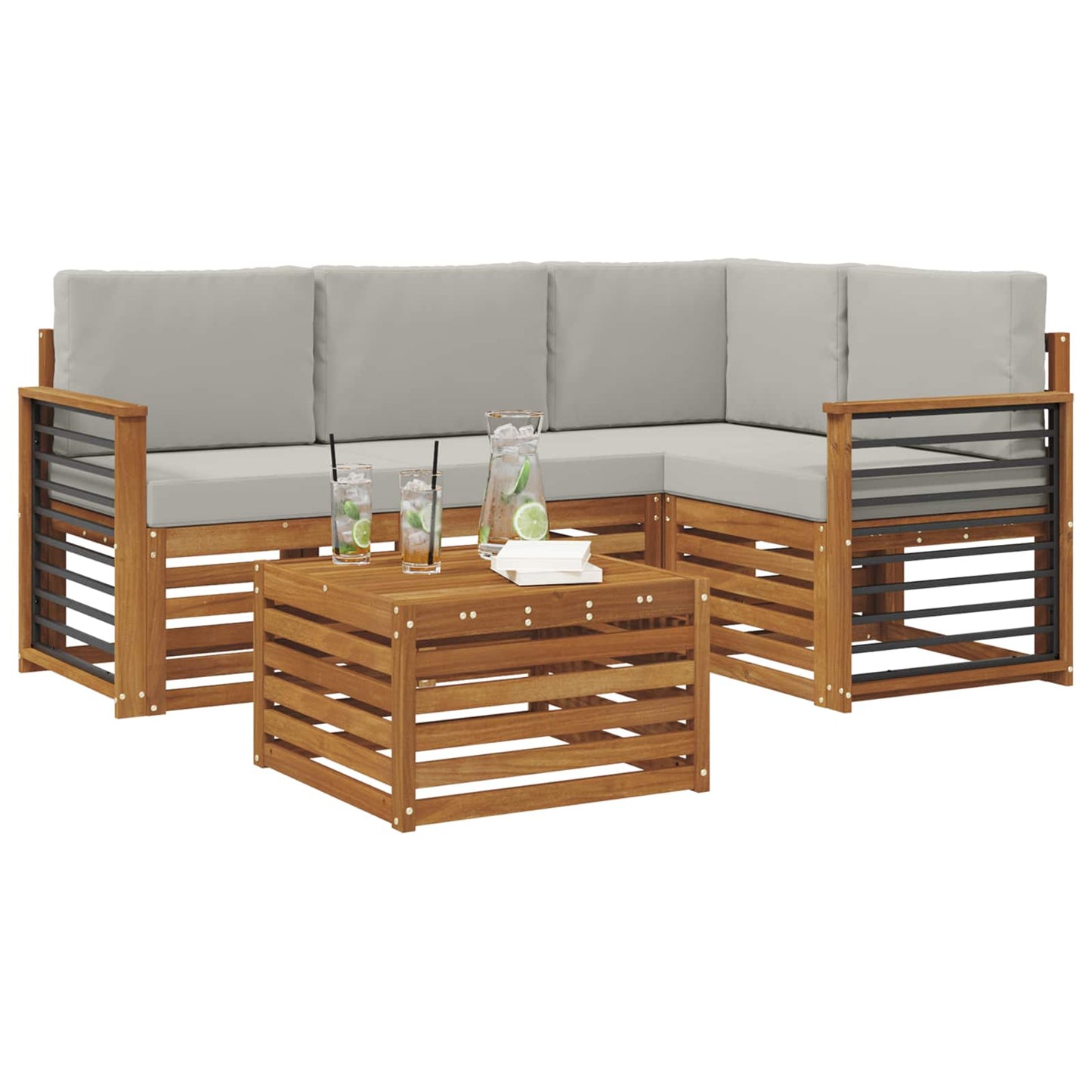 Outdoor-Sofagarnitur 5 stk. Natürlich und Hellgrau Polyester