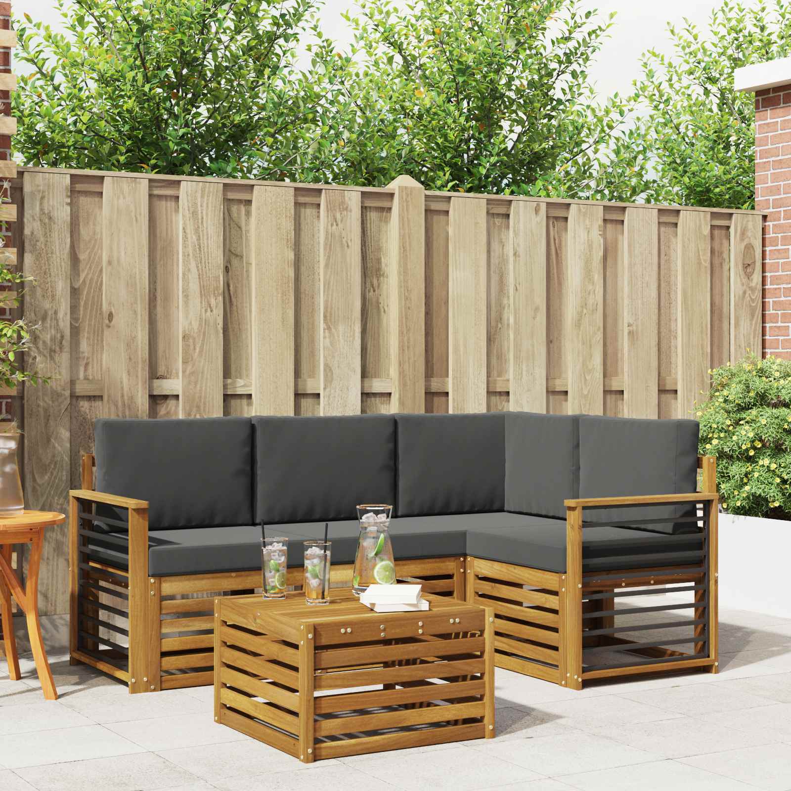 Outdoor-Sofagarnitur mit Kissen 5 pcs Natur und Anthrazit
