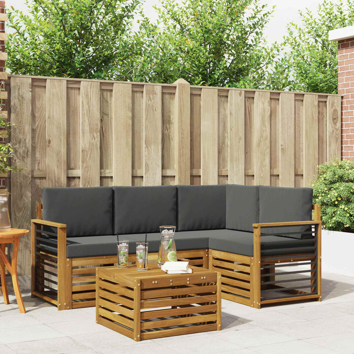 Outdoor-Sofagarnitur 5 stk. Natur und Anthrazit Polyester
