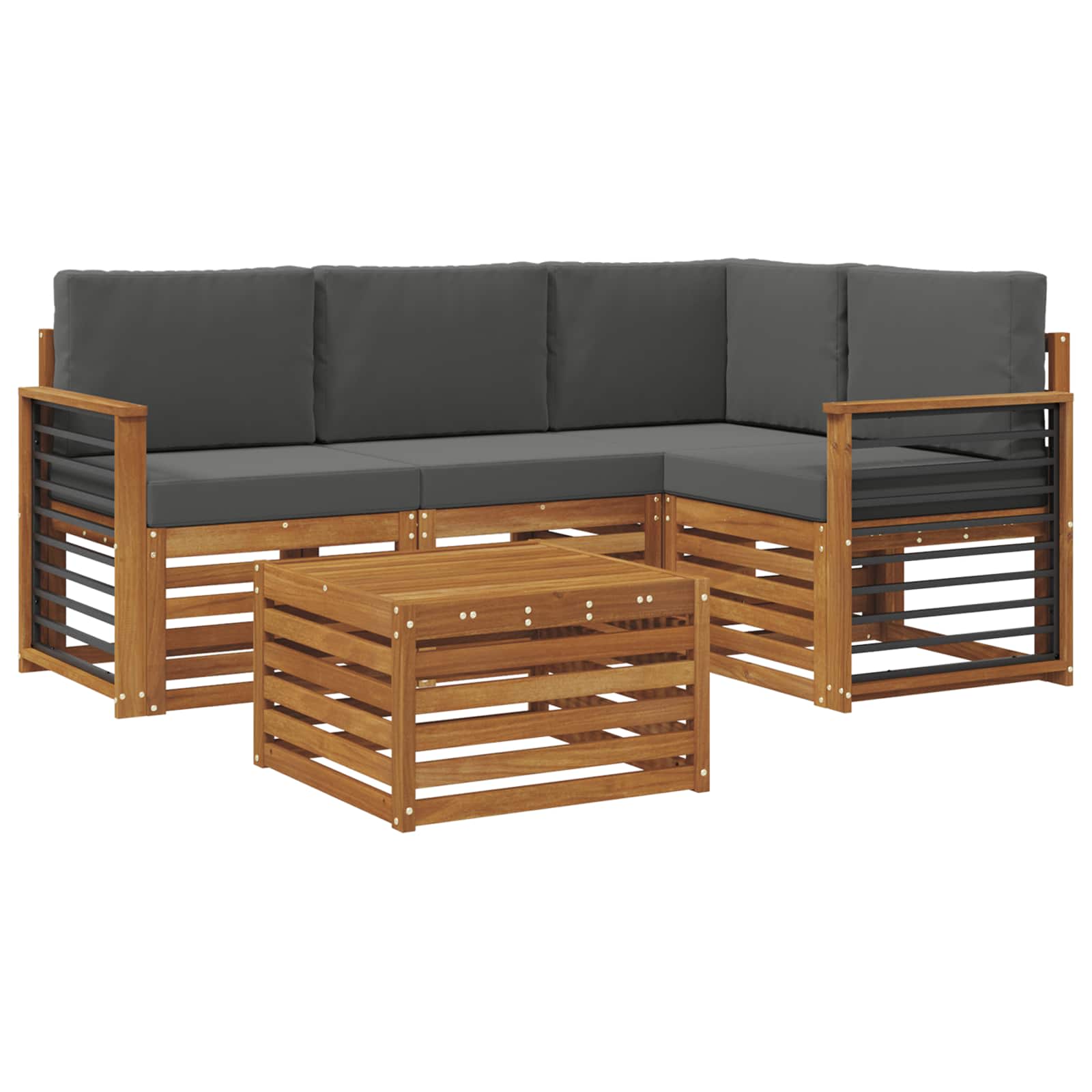 Outdoor-Sofagarnitur mit Kissen 5 pcs Natur und Anthrazit