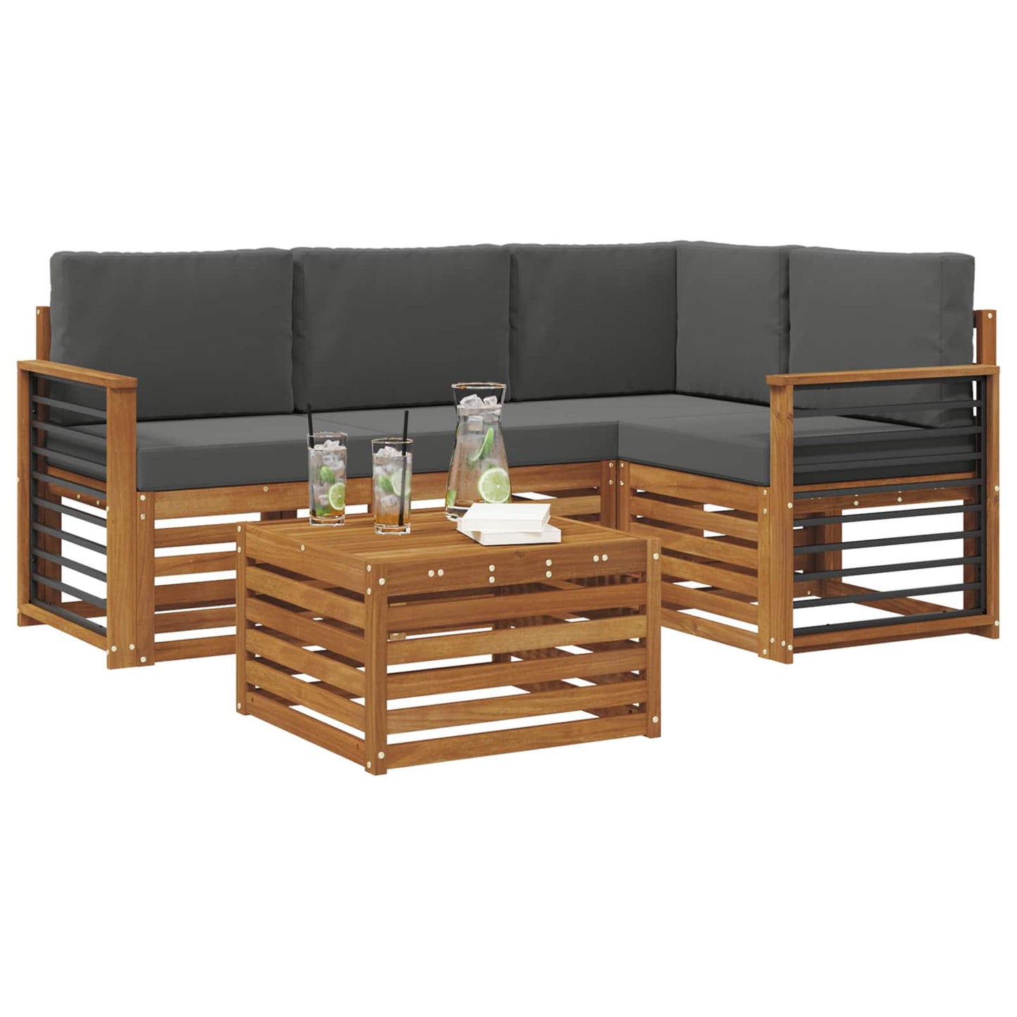 Outdoor-Sofagarnitur mit Kissen 5 pcs Natur und Anthrazit