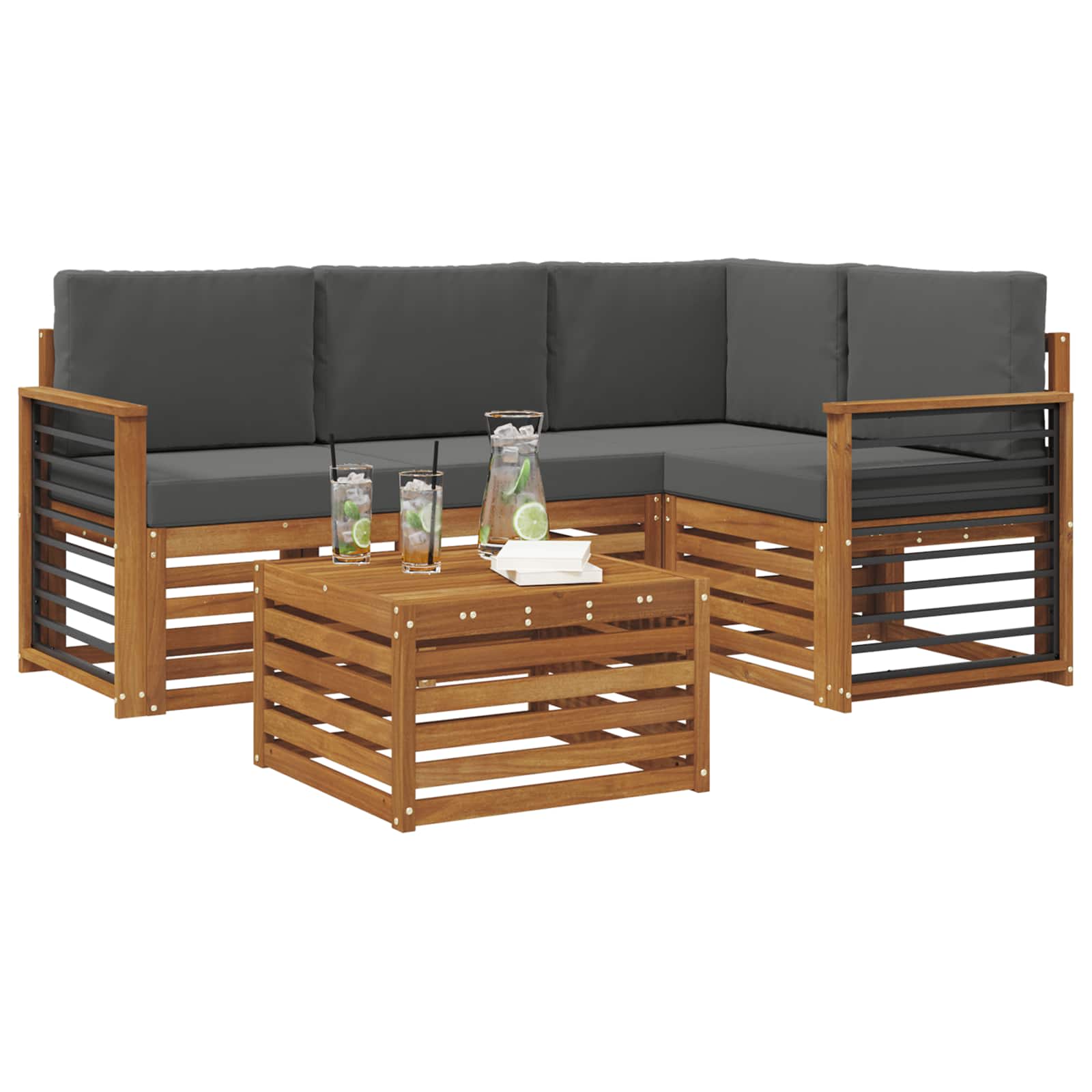 Outdoor-Sofagarnitur mit Kissen 5 pcs Natur und Anthrazit