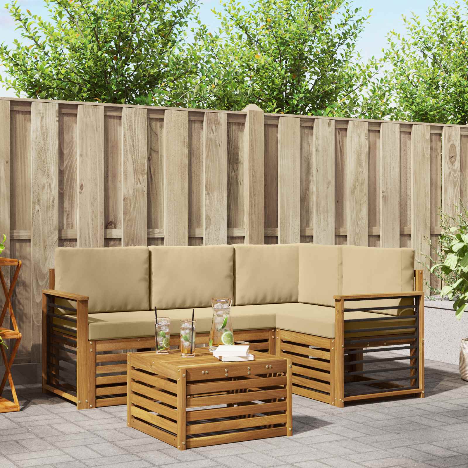 Outdoor-Sofagarnitur 5 stk. Natur und Beige Polyester