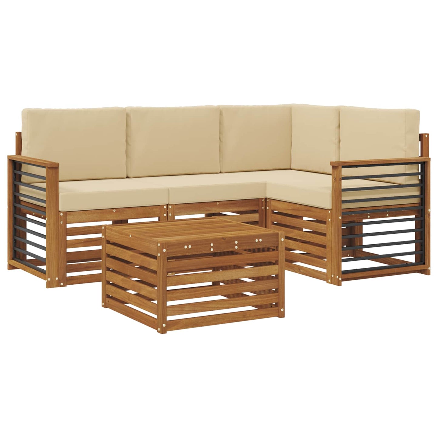 Outdoor-Sofagarnitur 5 stk. Natur und Beige Polyester