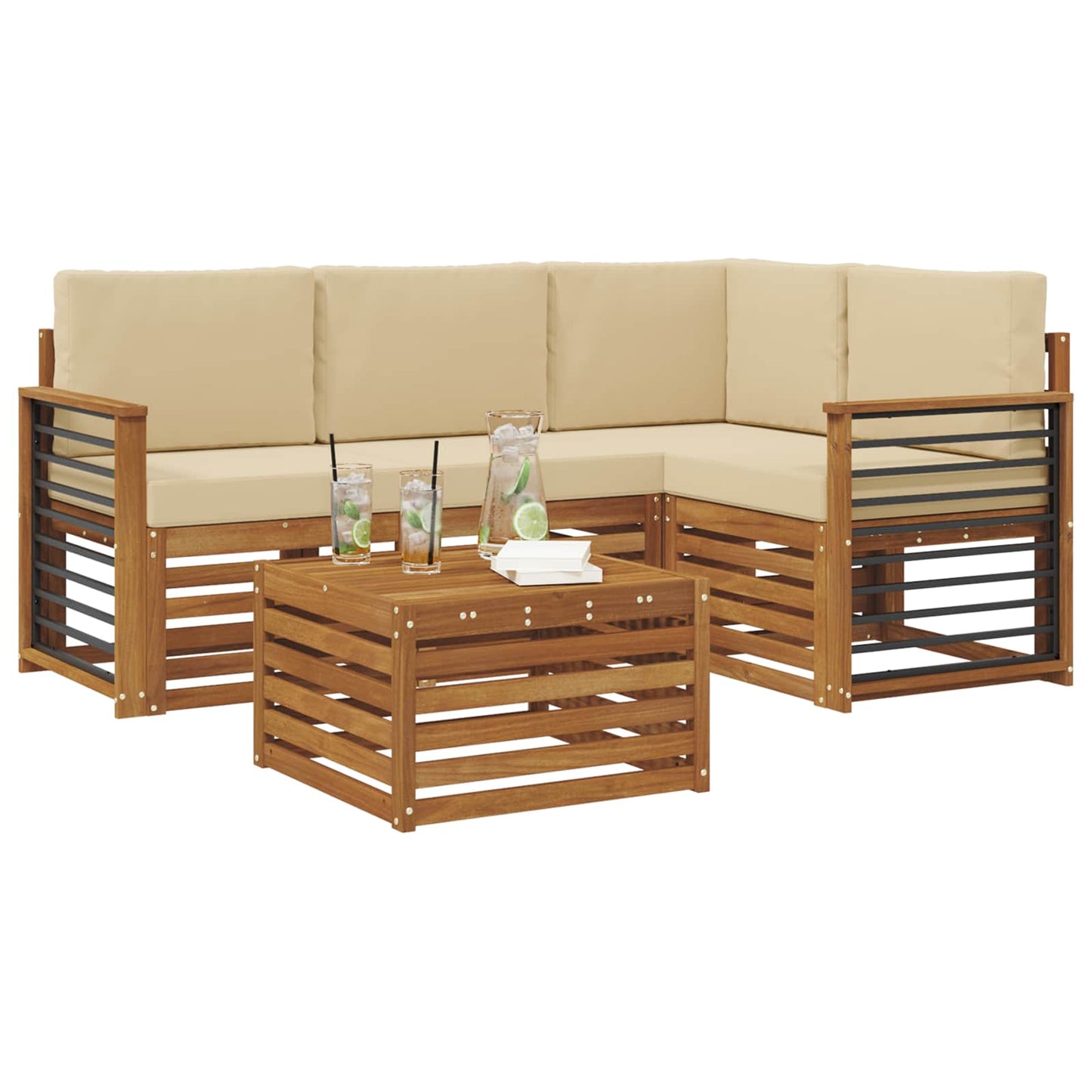 Outdoor-Sofagarnitur 5 stk. Natur und Beige Polyester