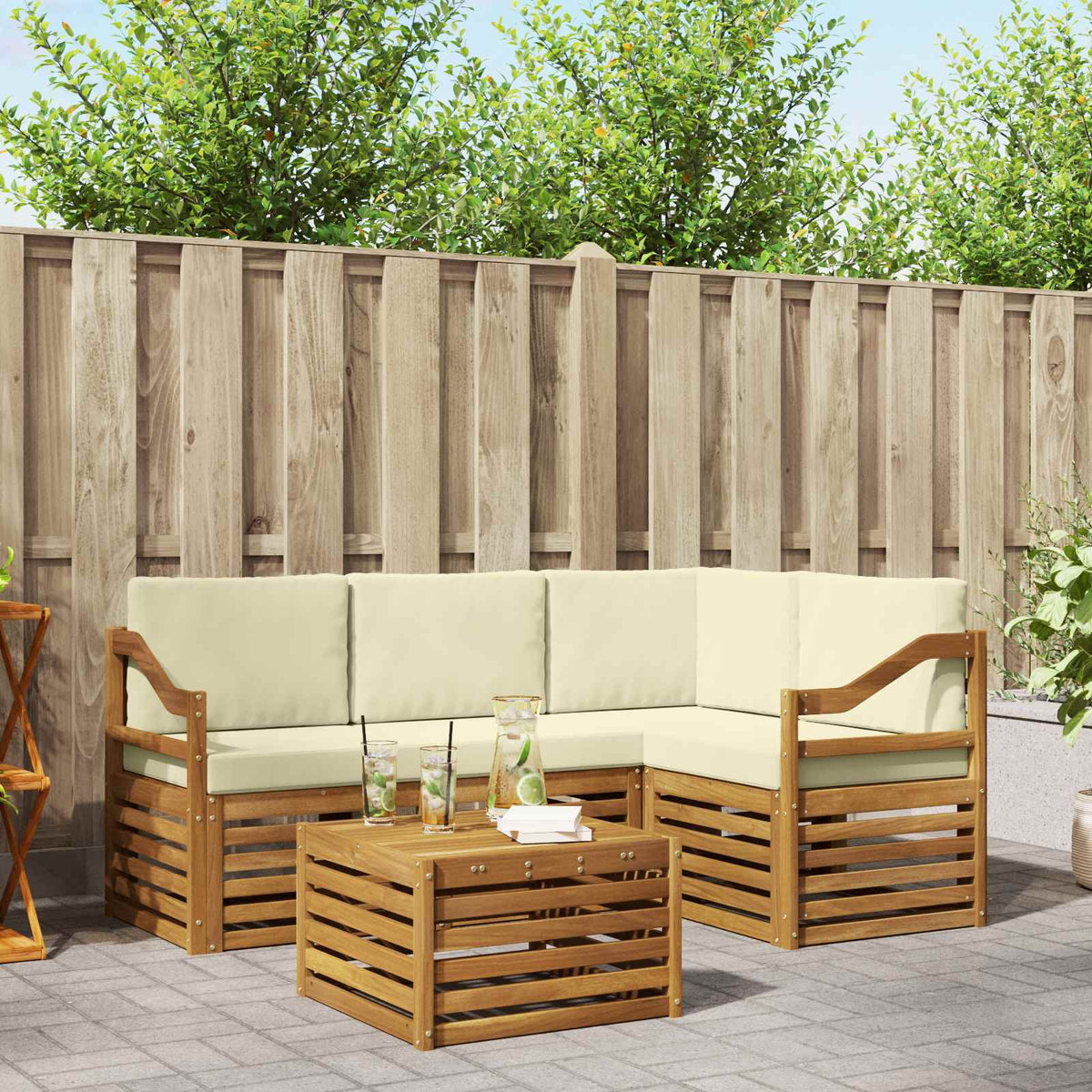 Outdoor-Sofagarnitur 5 stk. Natur und Creme Polyester