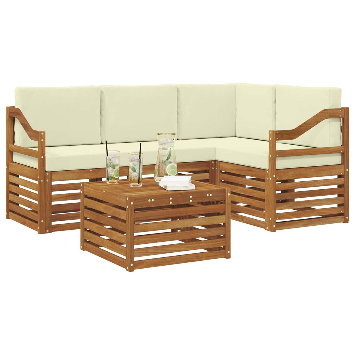 Outdoor-Sofagarnitur 5 stk. Natur und Creme Polyester