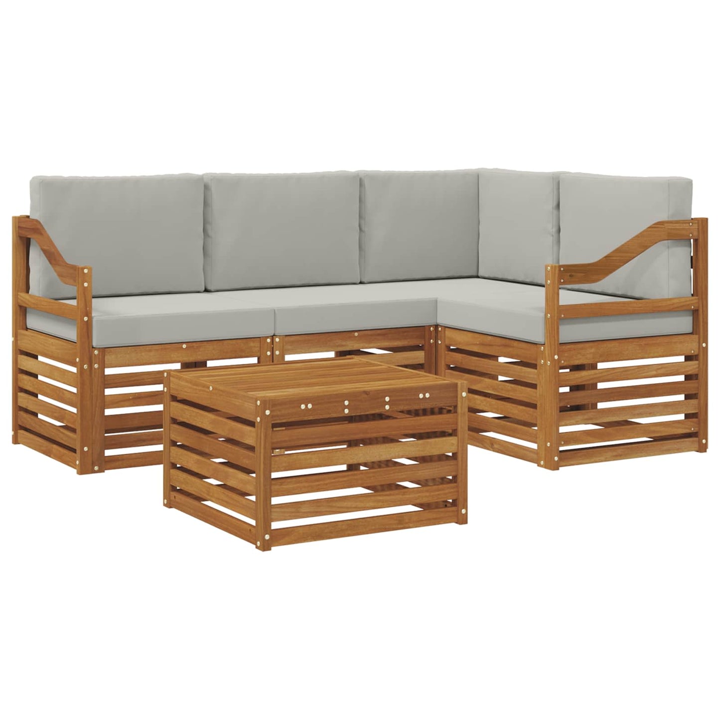 Outdoor-Sofagarnitur 5 stk. Natürlich und Hellgrau Polyester