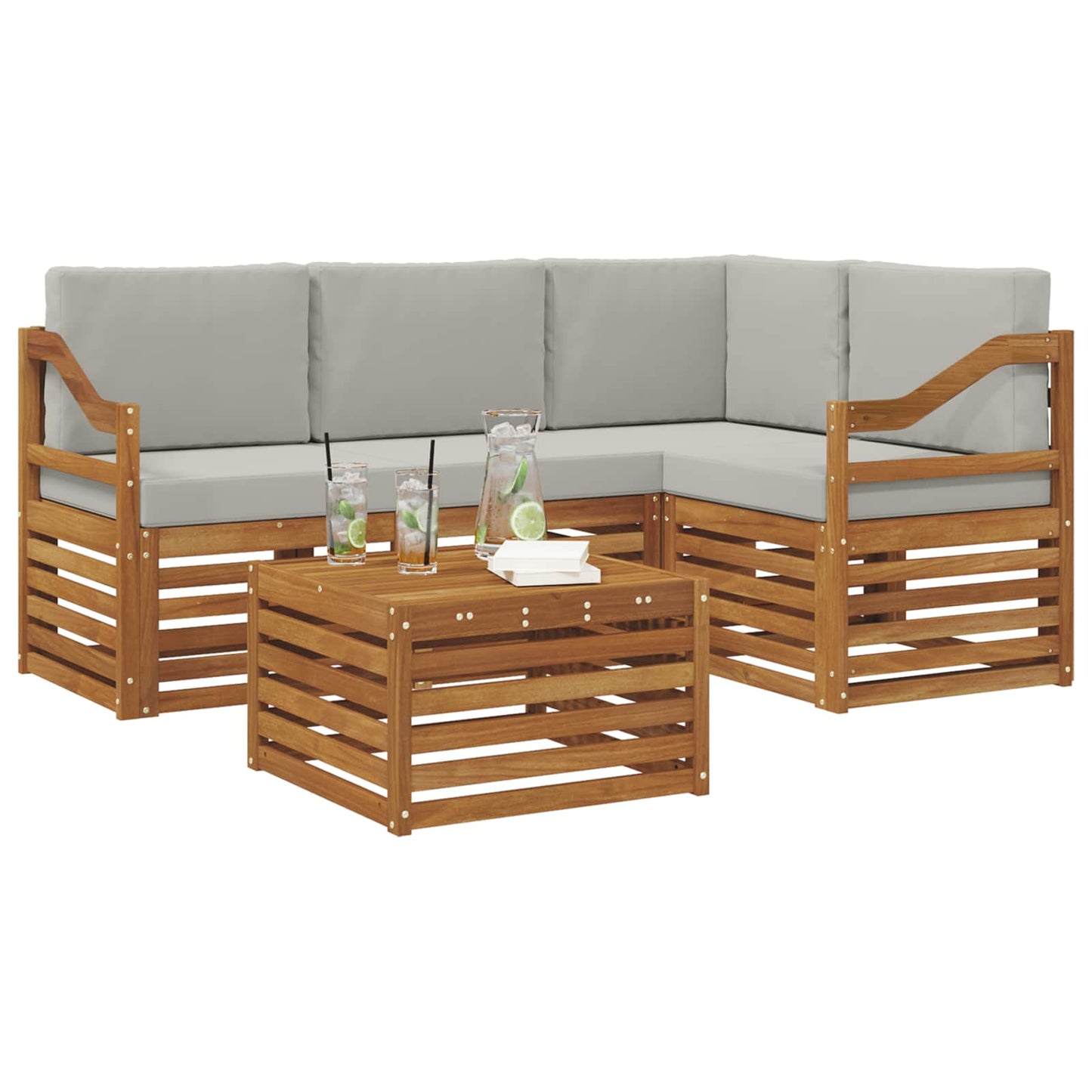Outdoor-Sofagarnitur 5 stk. Natürlich und Hellgrau Polyester