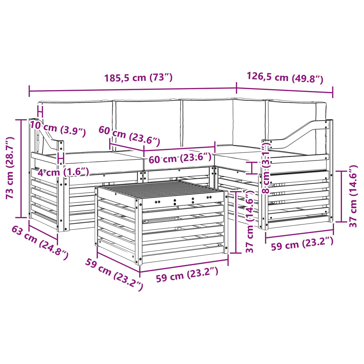 Outdoor-Sofagarnitur 5 stk. Natur und Anthrazit Polyester