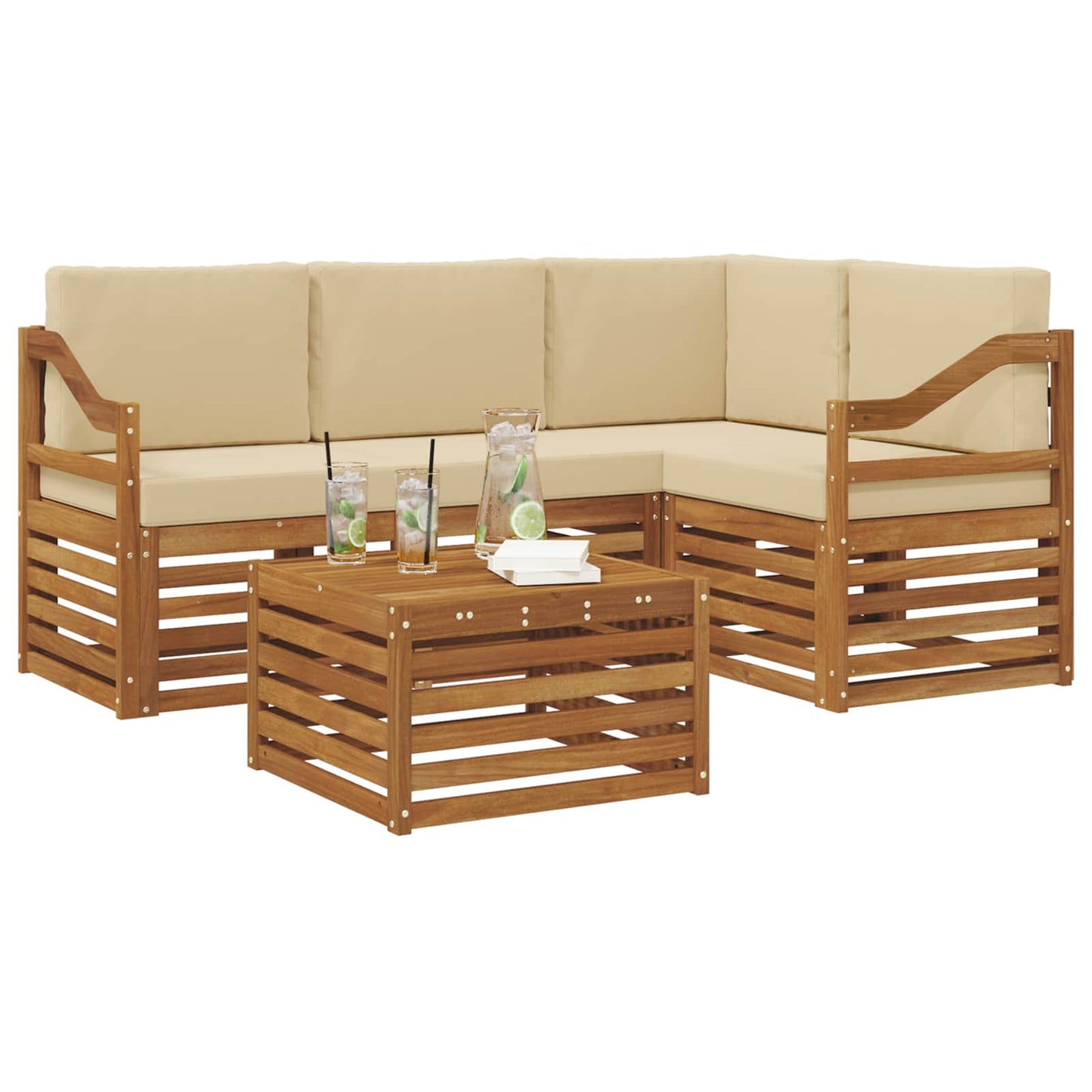 Outdoor-Sofagarnitur 5 stk. Natur und Beige Polyester