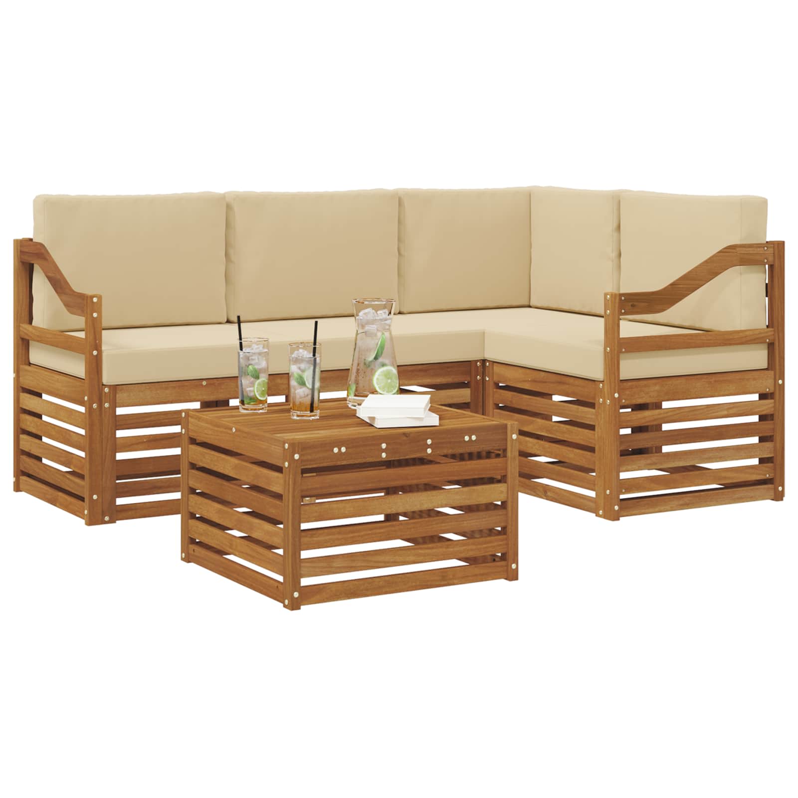 Outdoor-Sofagarnitur 5 stk. Natur und Beige Polyester