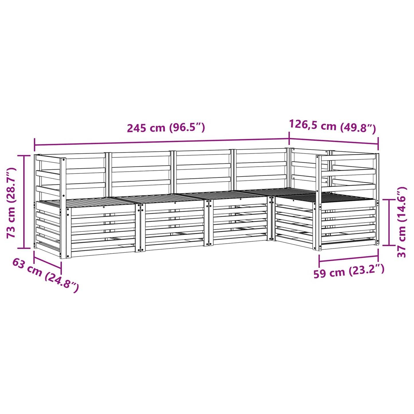 Ecksofa Set 5 pcs Natur Massivholz Akazie