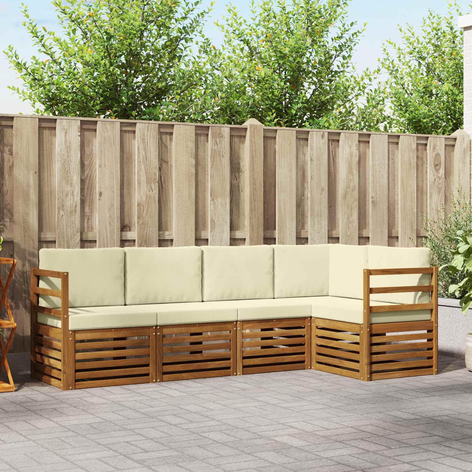 Ecksofa Set mit Kissen 5 pcs Natur und Creme Massivholz Akazie