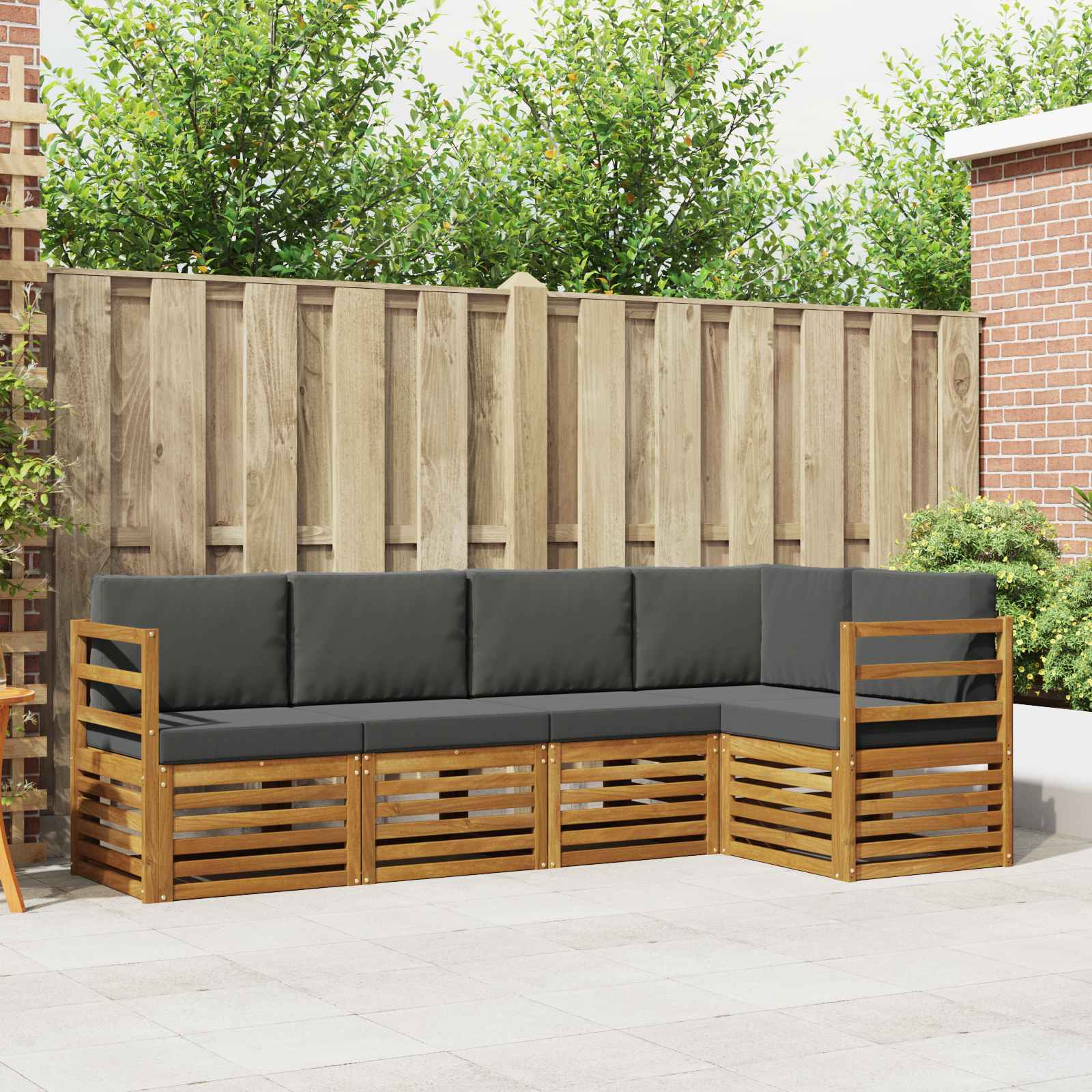 Outdoor-Sofagarnitur 5 stk. Natur und Anthrazit Polyester