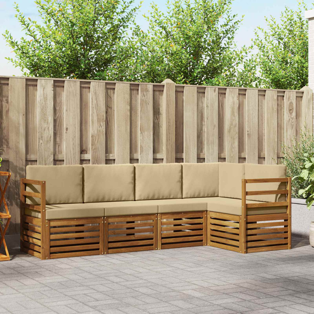 Outdoor-Sofagarnitur 5 stk. Natur und Beige Polyester
