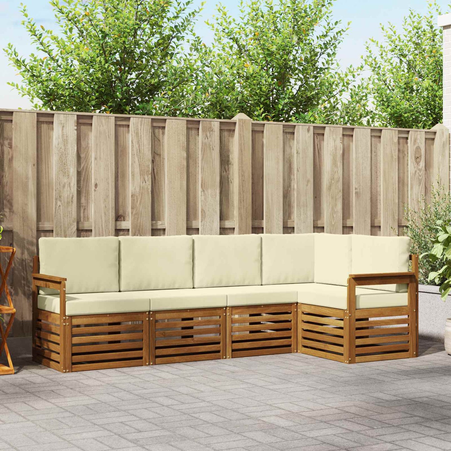 Ecksofa Set mit Kissen 5 pcs Natur und Creme Massivholz Akazie