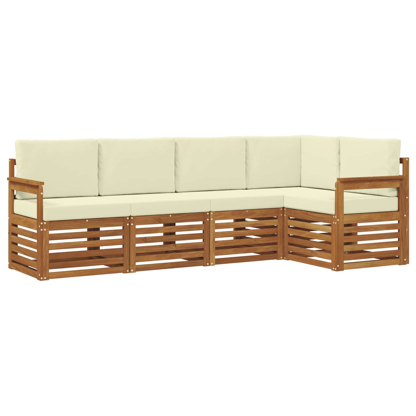 Ecksofa Set mit Kissen 5 pcs Natur und Creme Massivholz Akazie