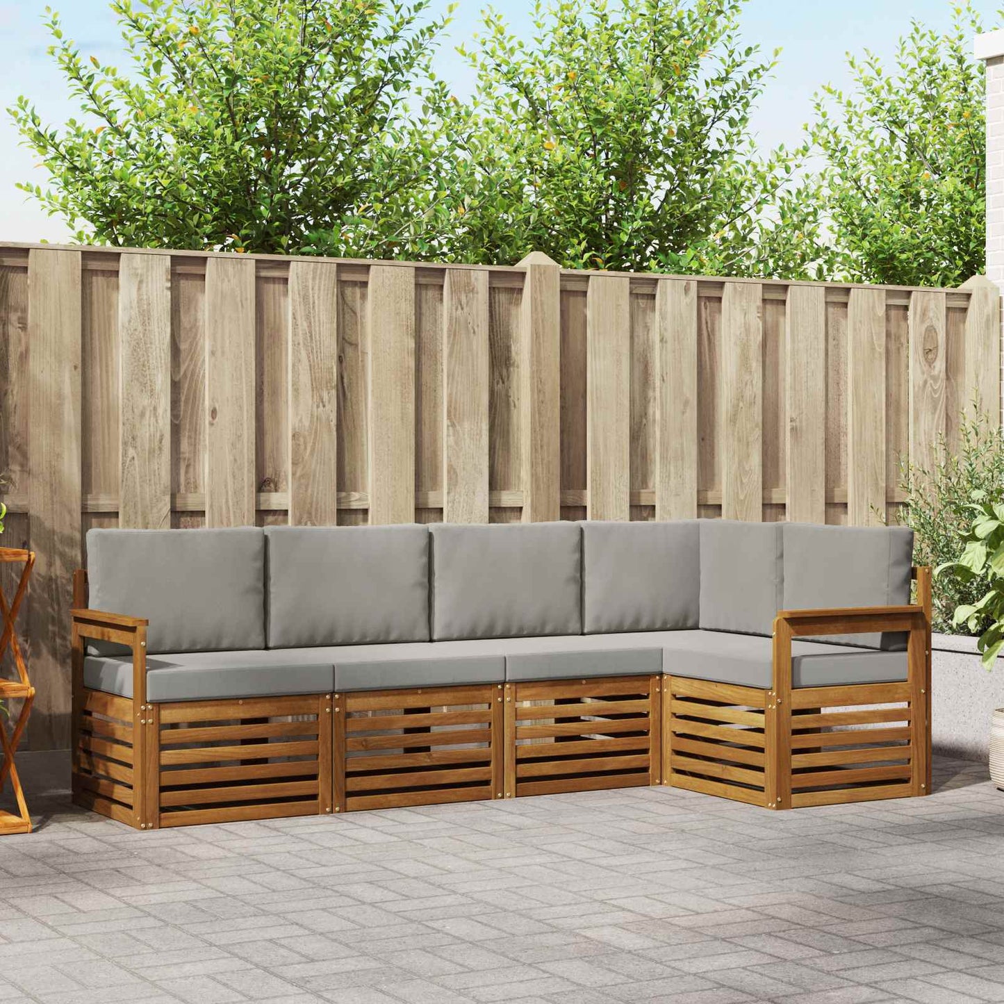 Outdoor-Sofagarnitur 5 stk. Natürlich und Hellgrau Polyester