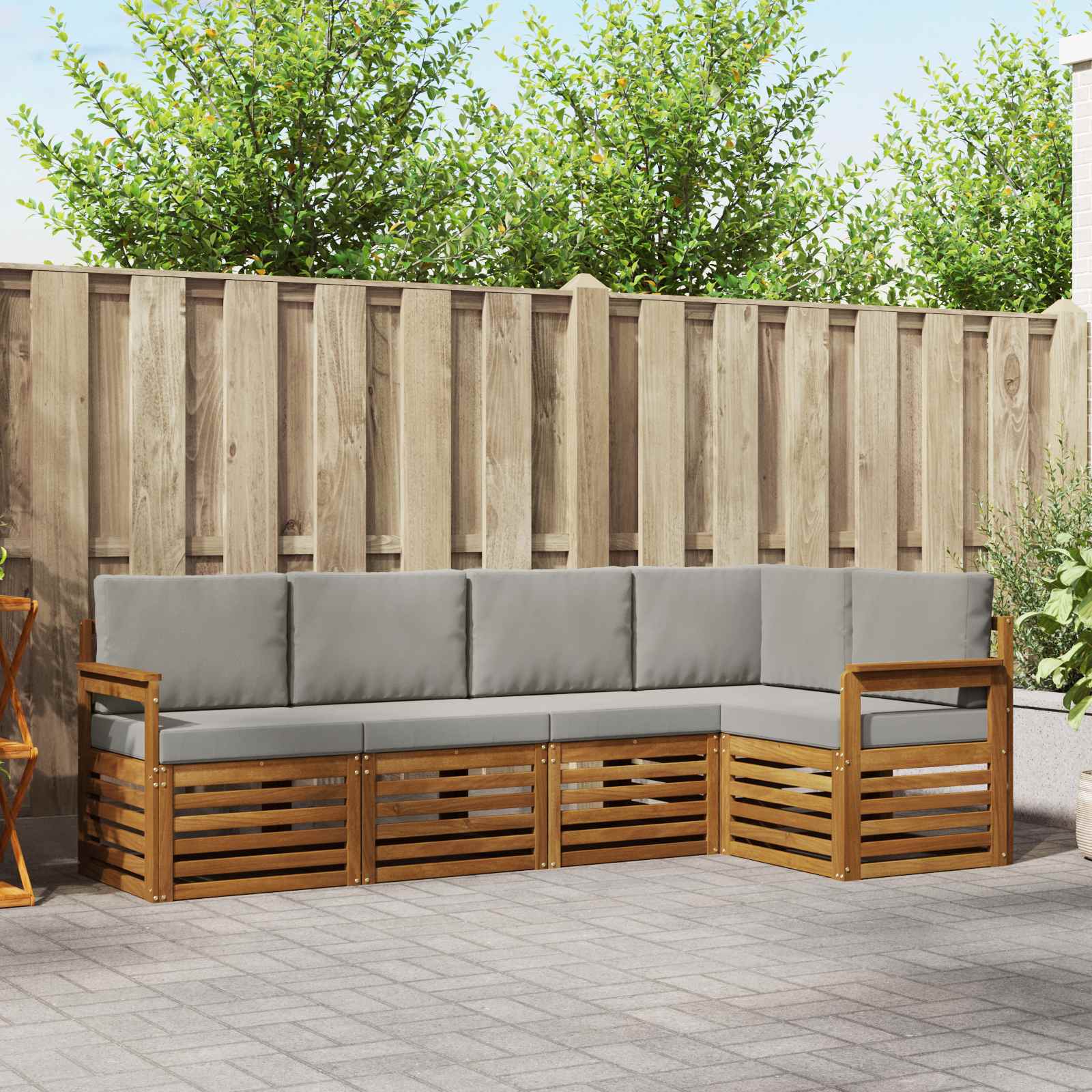 Outdoor-Sofagarnitur 5 stk. Natürlich und Hellgrau Polyester