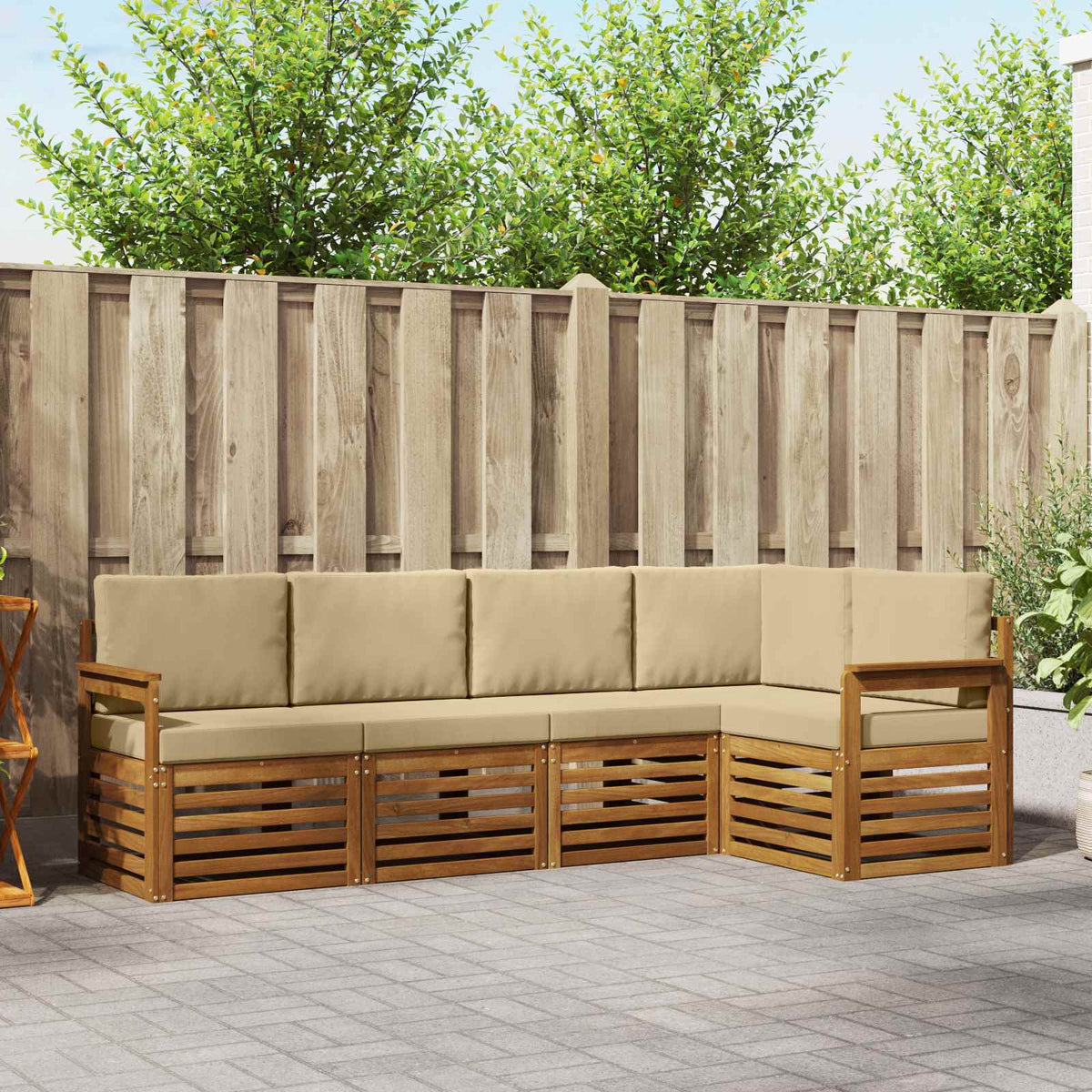 Outdoor-Sofagarnitur 5 stk. Natur und Beige Polyester