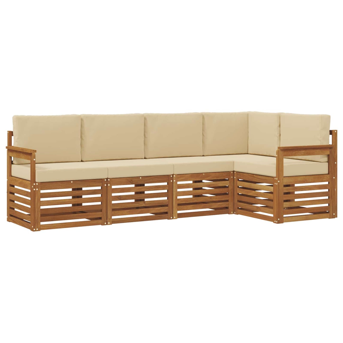 Ecksofa Set mit Kissen 5 pcs Natur und Beige Massivholz Akazie