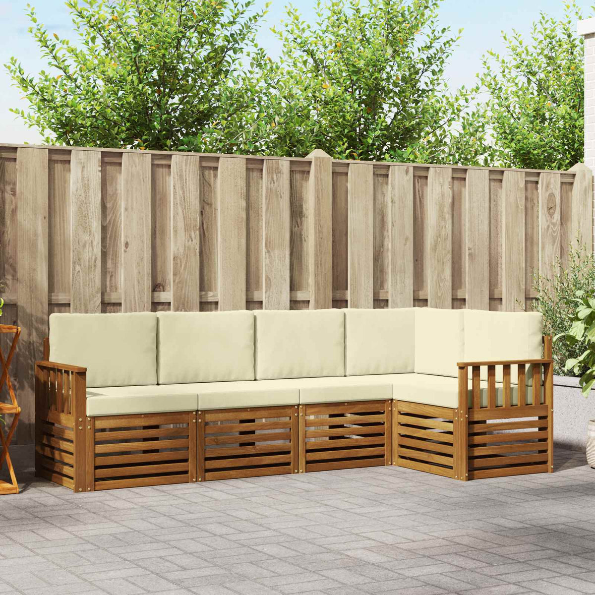 Outdoor-Sofagarnitur 5 stk. Natur und Creme Polyester