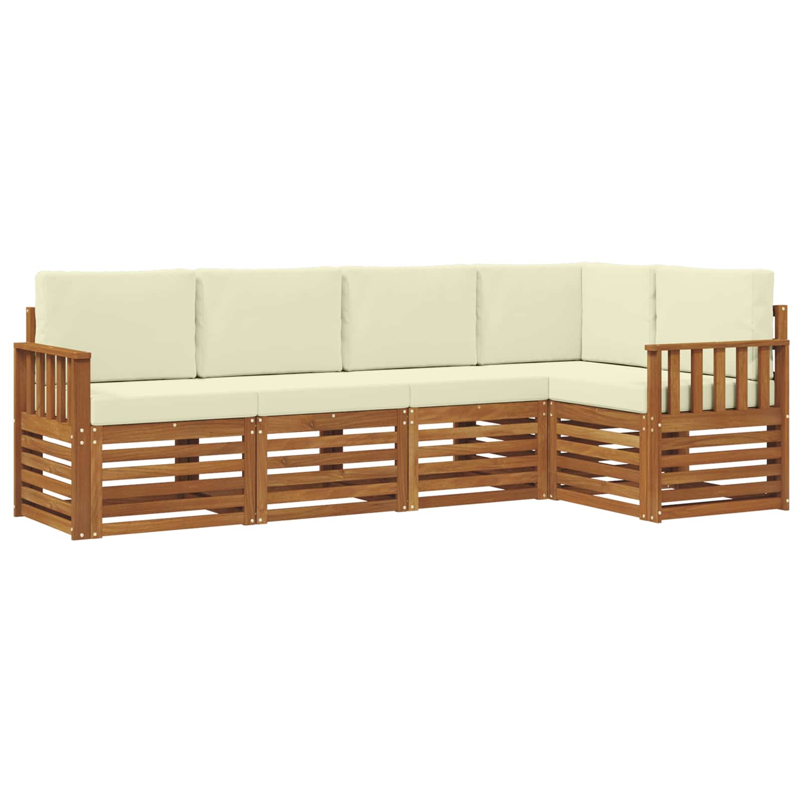 Ecksofa Set mit Kissen 5 pcs Natur und Creme Massivholz Akazie