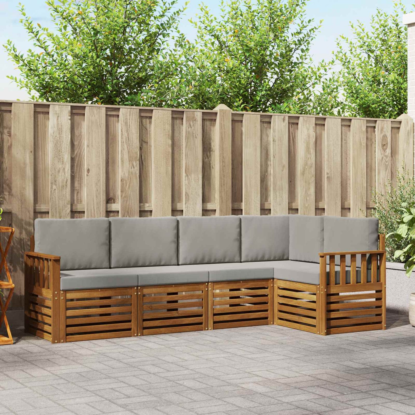 Outdoor-Sofagarnitur 5 stk. Natürlich und Hellgrau Polyester