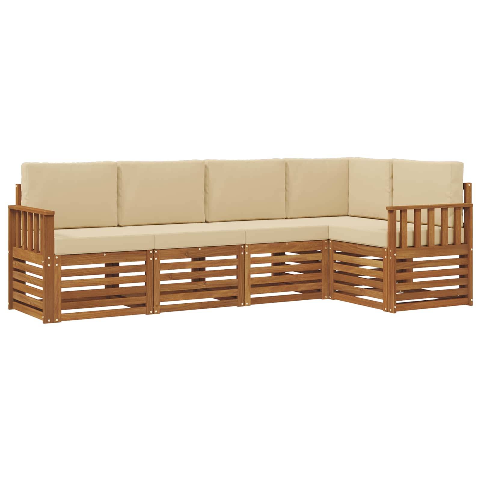 Ecksofa Set mit Kissen 5 pcs Natur und Beige Massivholz Akazie