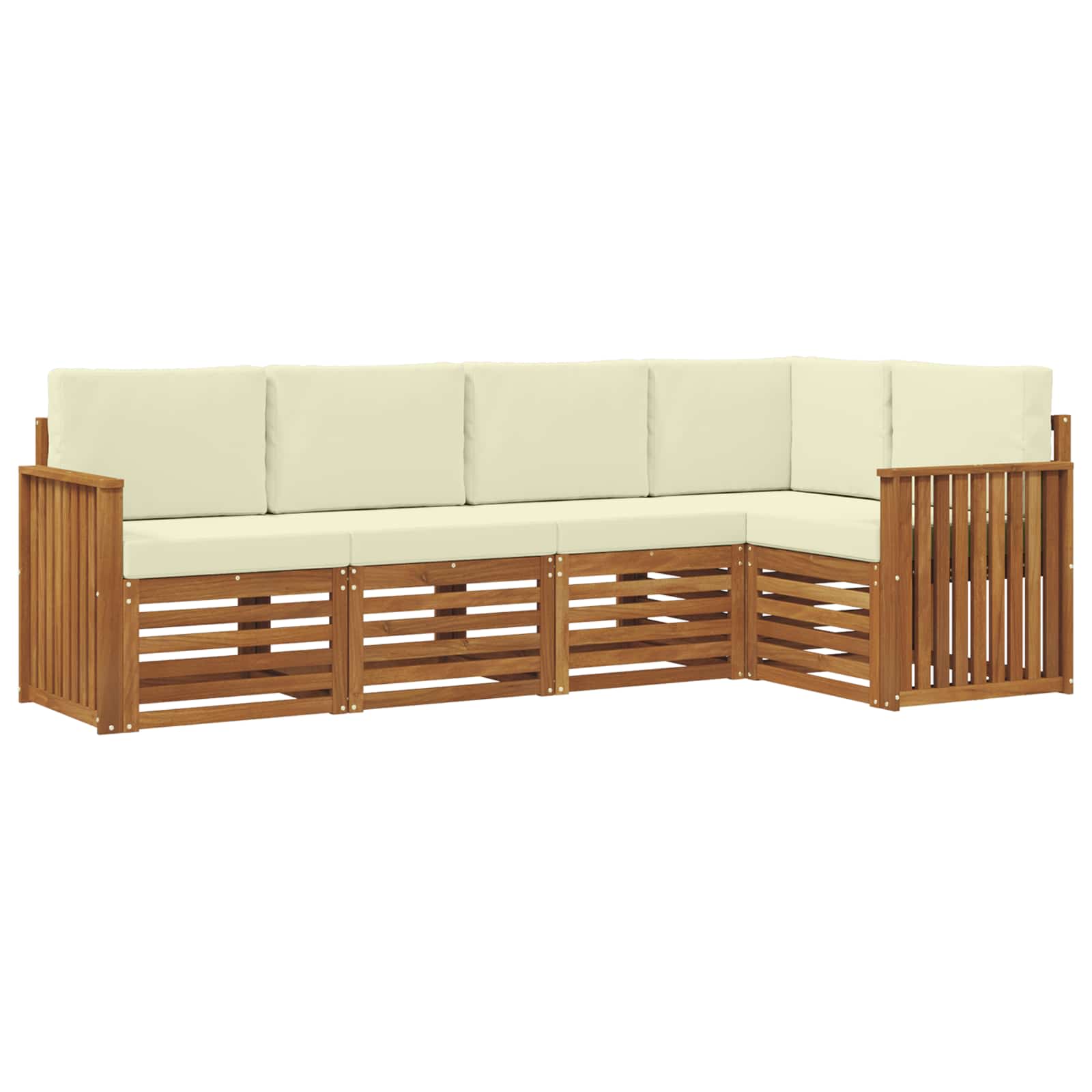 Ecksofa Set mit Kissen 5 pcs Natur und Creme Massivholz Akazie