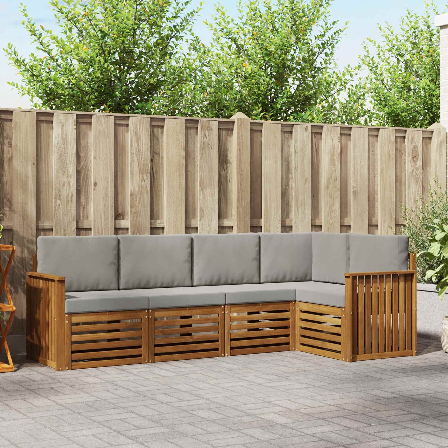 Outdoor-Sofagarnitur 5 stk. Natürlich und Hellgrau Polyester