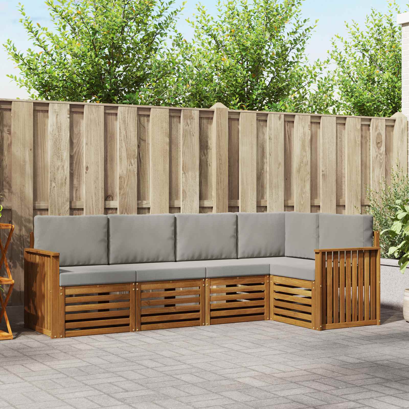 Outdoor-Sofagarnitur 5 stk. Natürlich und Hellgrau Polyester