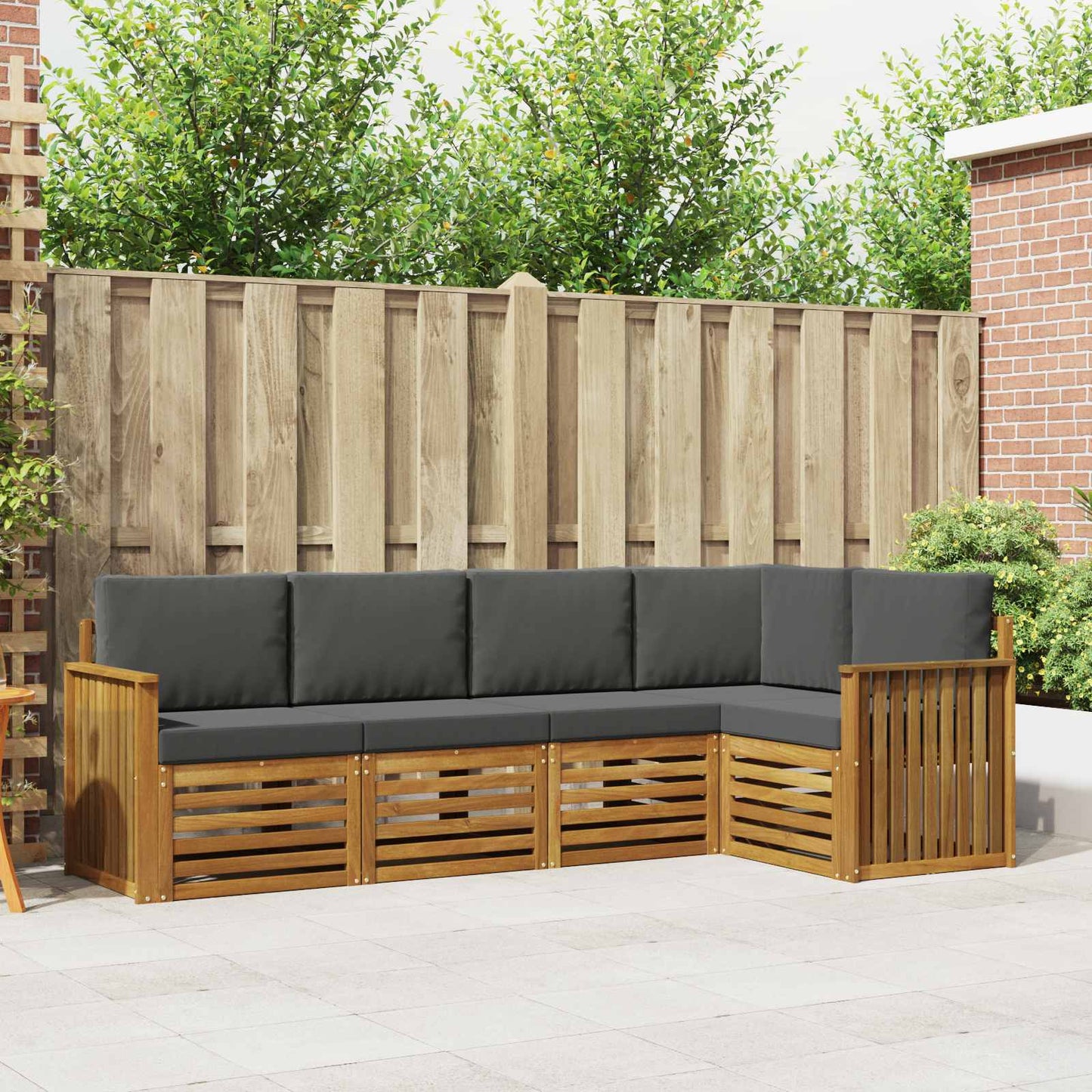 Outdoor-Sofagarnitur 5 stk. Natur und Anthrazit Polyester
