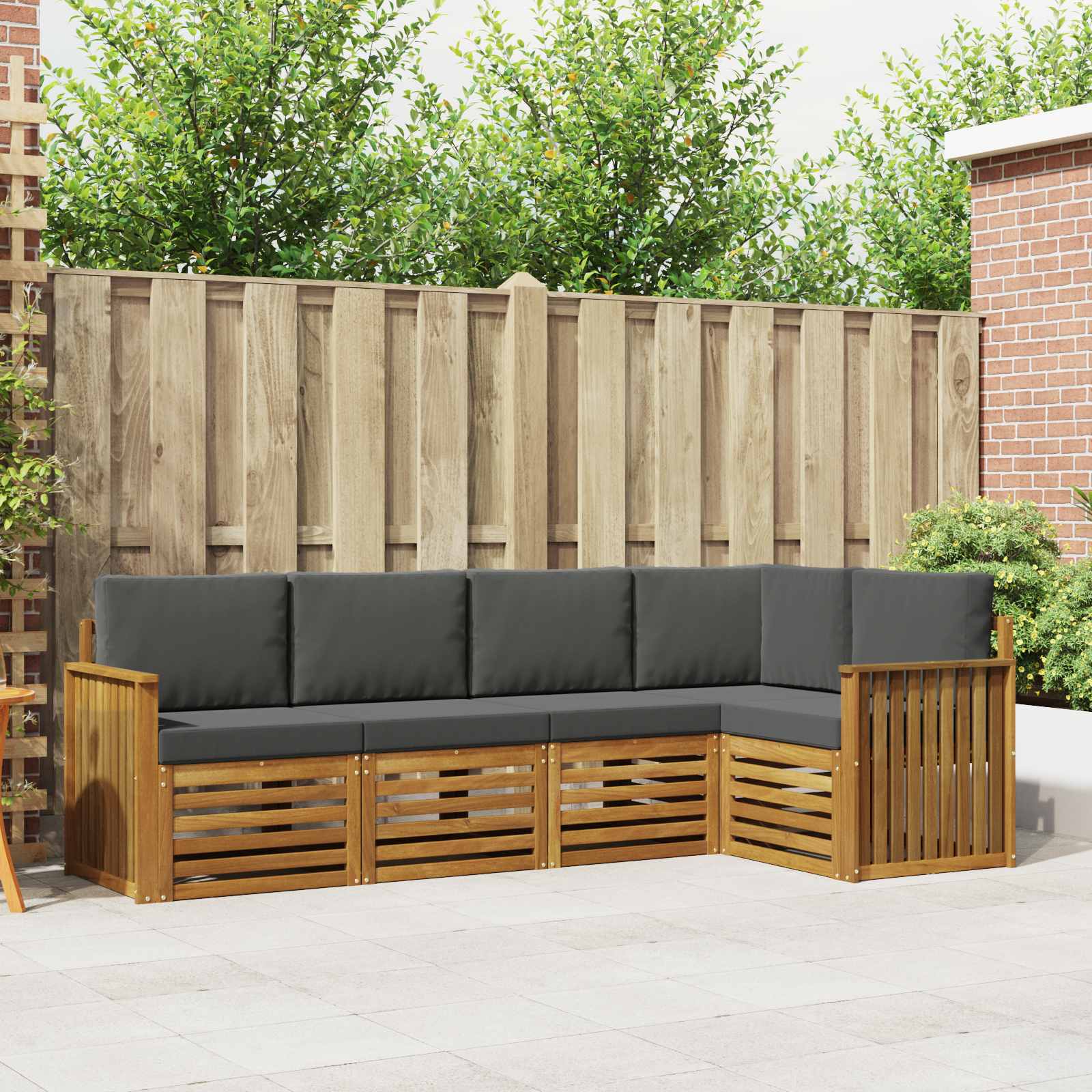 Outdoor-Sofagarnitur 5 stk. Natur und Anthrazit Polyester