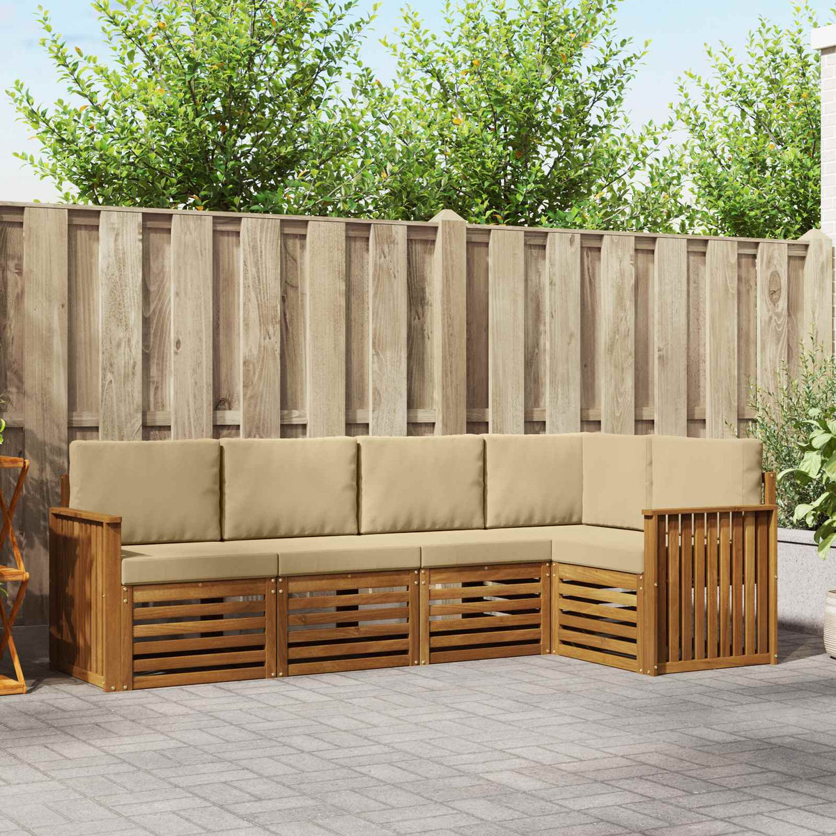 Outdoor-Sofagarnitur 5 stk. Natur und Beige Polyester