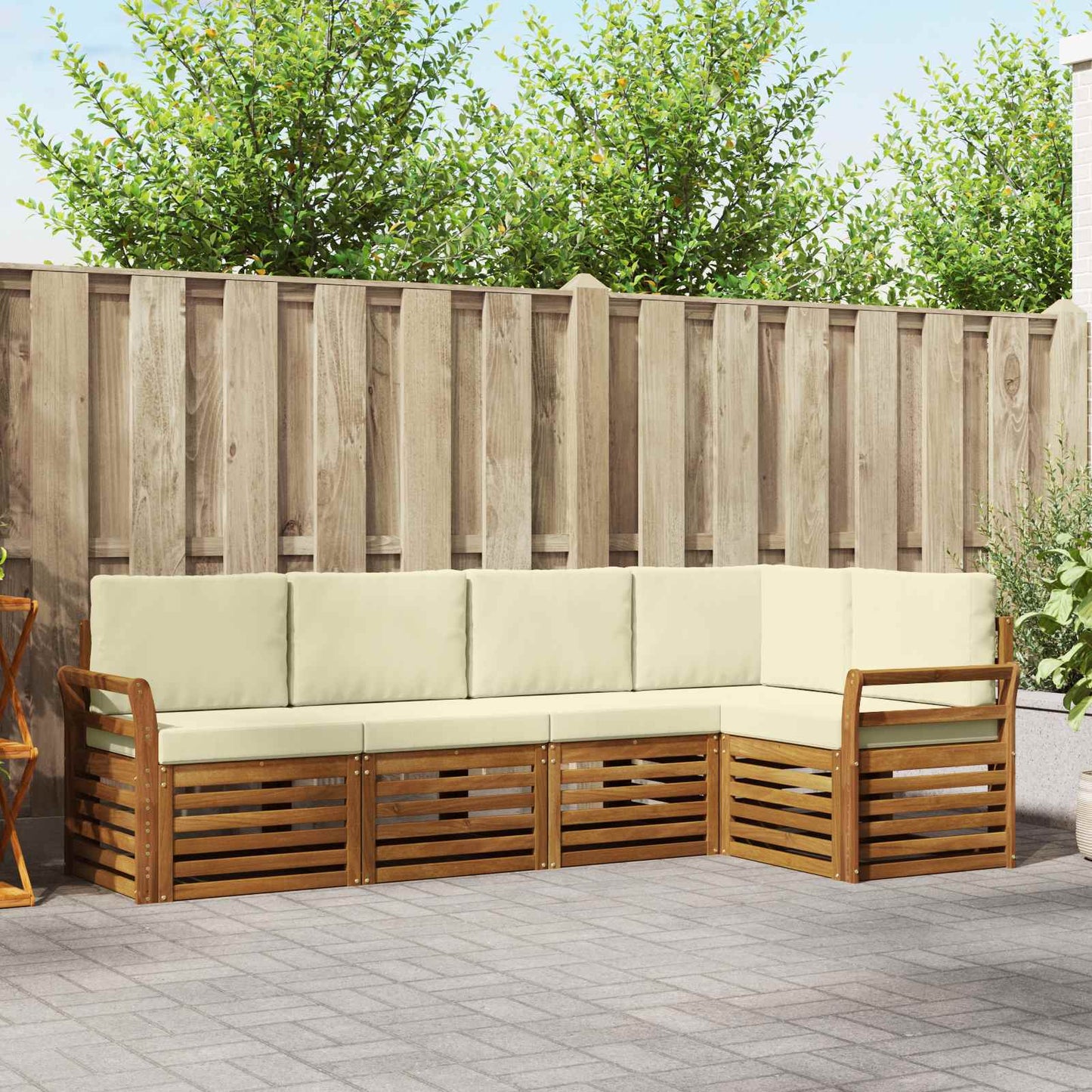 Outdoor-Sofagarnitur 5 stk. Natur und Creme Polyester