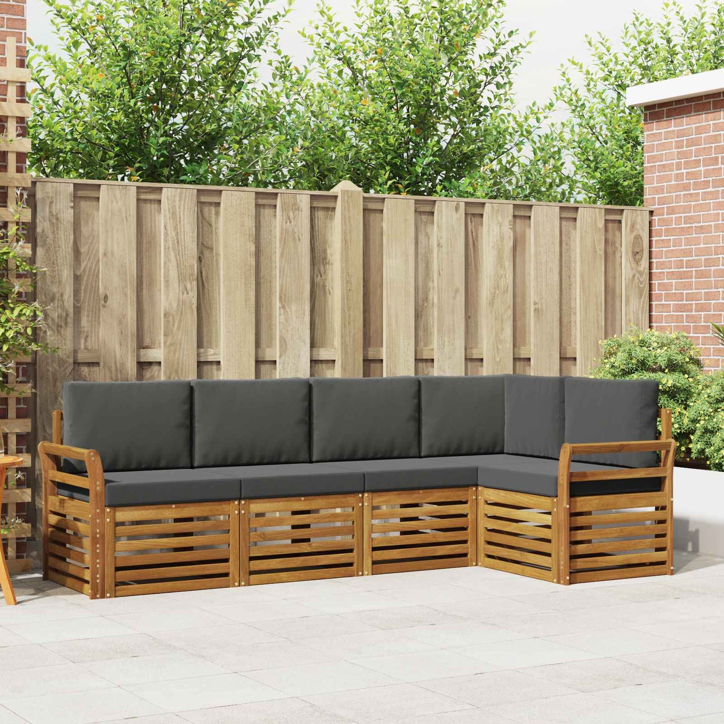 Ecksofa Set 5 pcs Natur und Anthrazit Massivholz Akazie