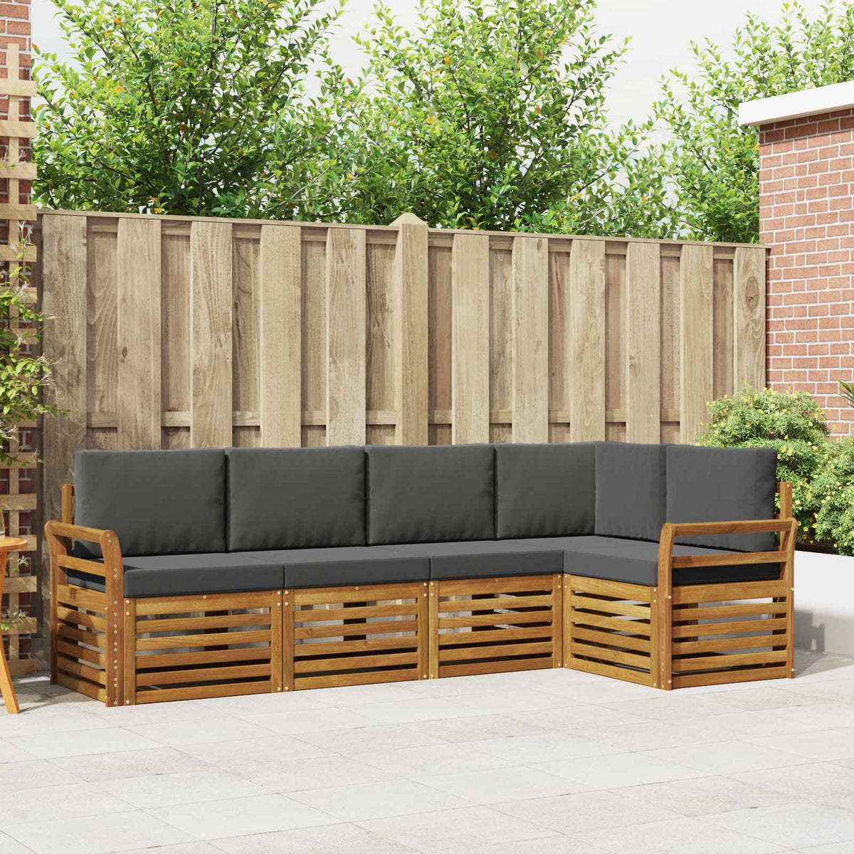 Outdoor-Sofagarnitur 5 stk. Natur und Anthrazit Polyester