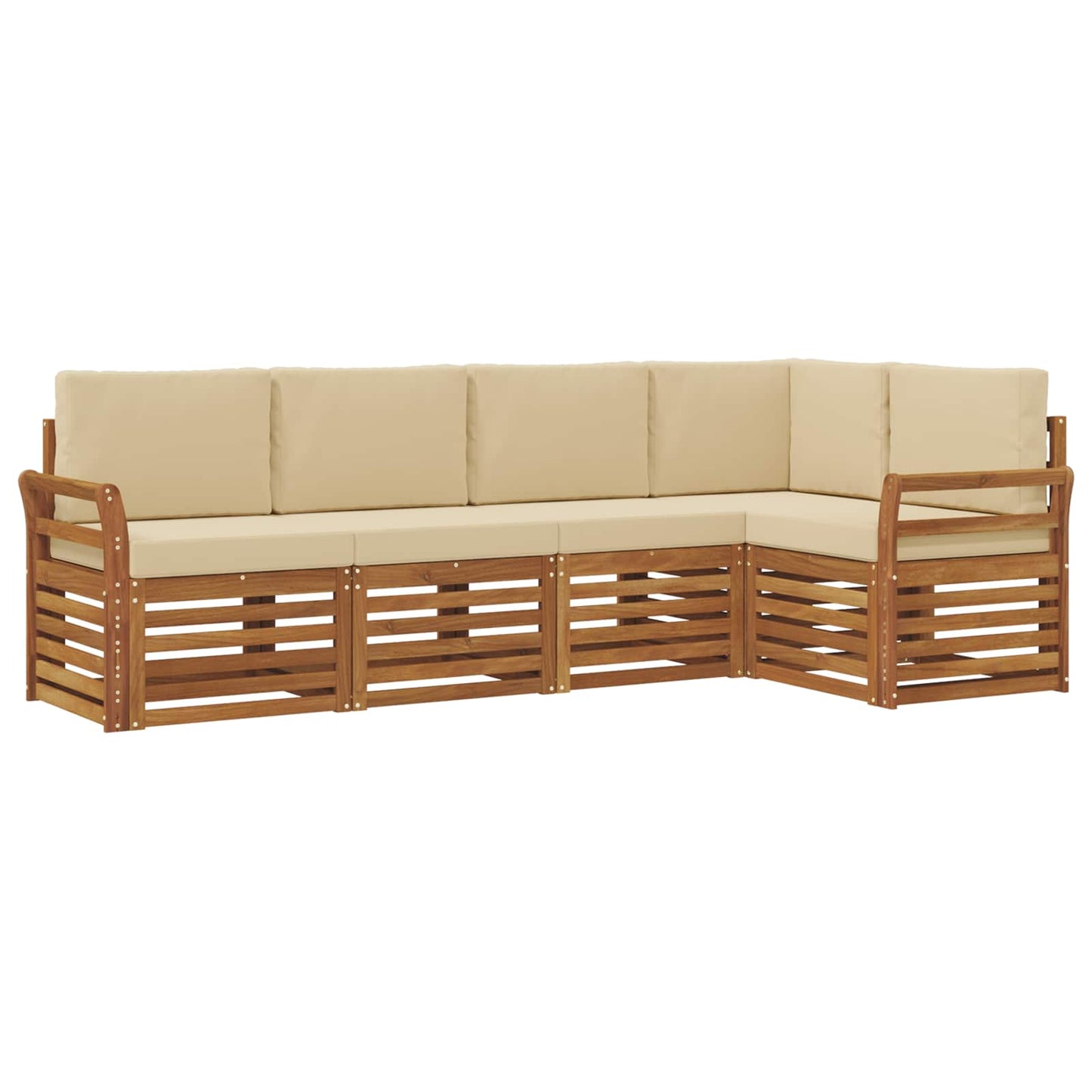 Ecksofa Set mit Kissen 5 pcs Natur und Beige Massivholz Akazie
